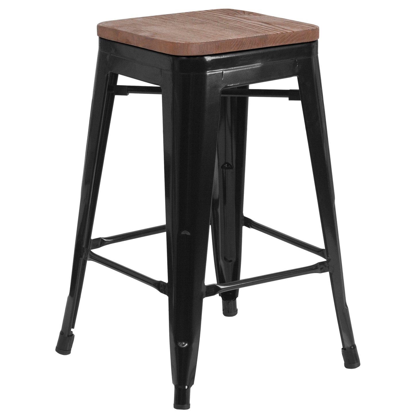 24" Black Backless Metal Stool CH-31320-24-BK-WD-GG