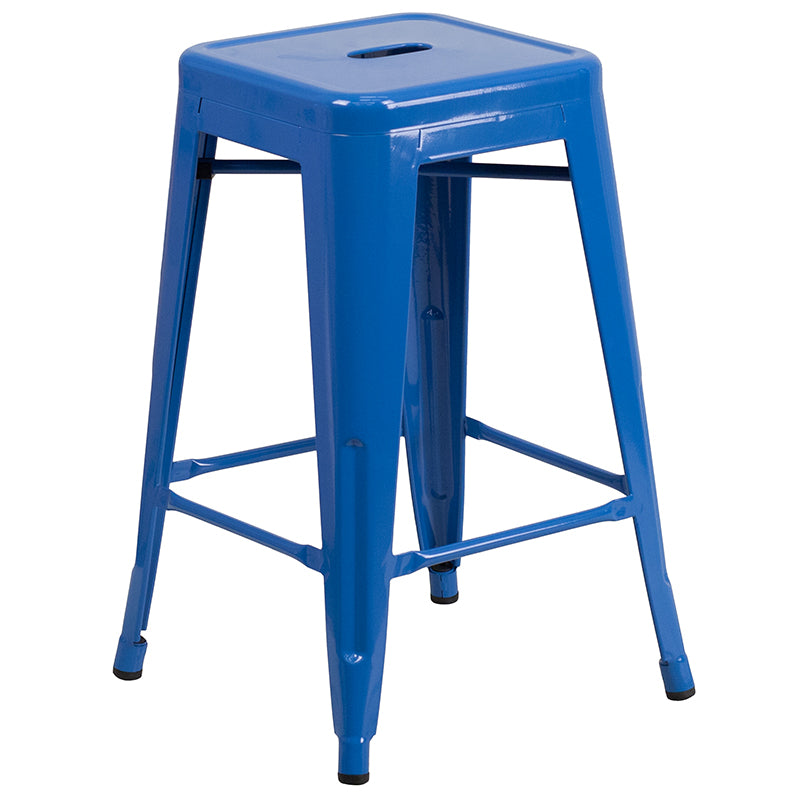 24" Blue No Back Metal Stool CH-31320-24-BL-GG