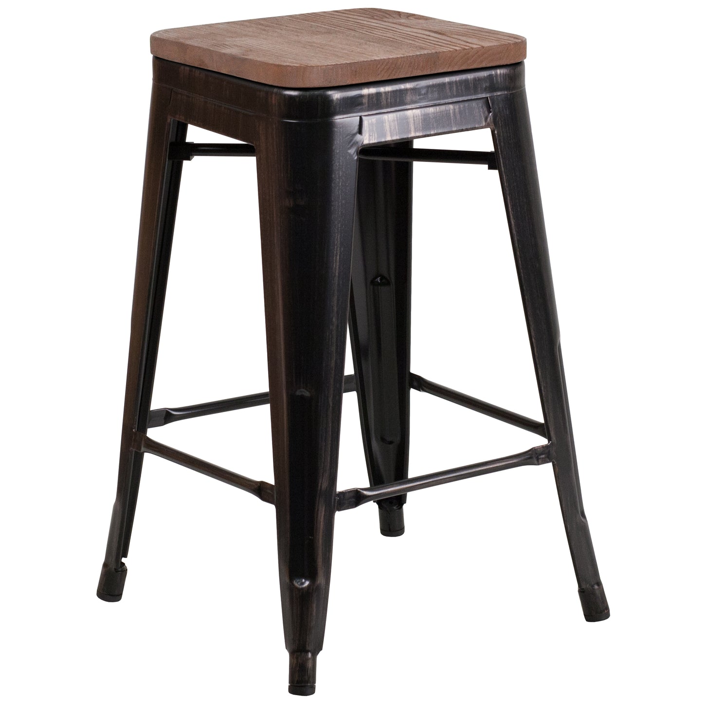 24" Aged Black NoBack Stool CH-31320-24-BQ-WD-GG