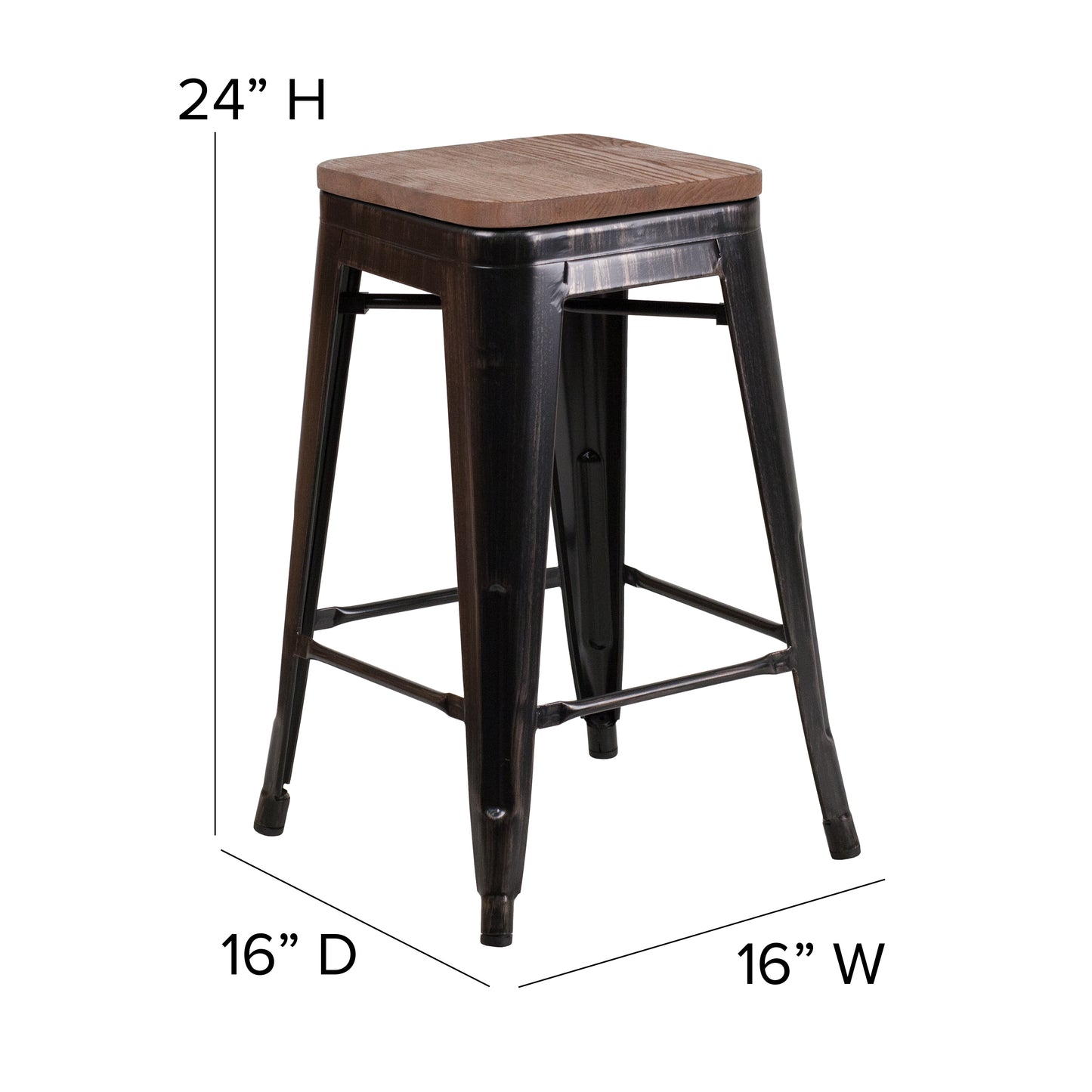 24" Aged Black NoBack Stool CH-31320-24-BQ-WD-GG