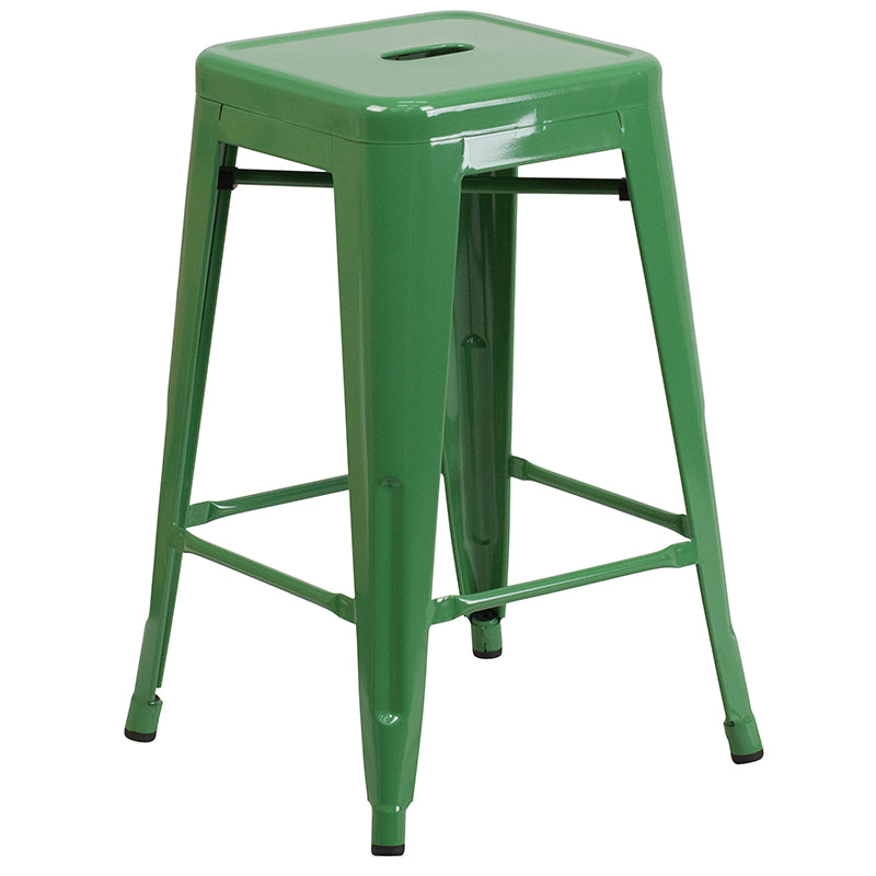 24" Green No Back Metal Stool CH-31320-24-GN-GG