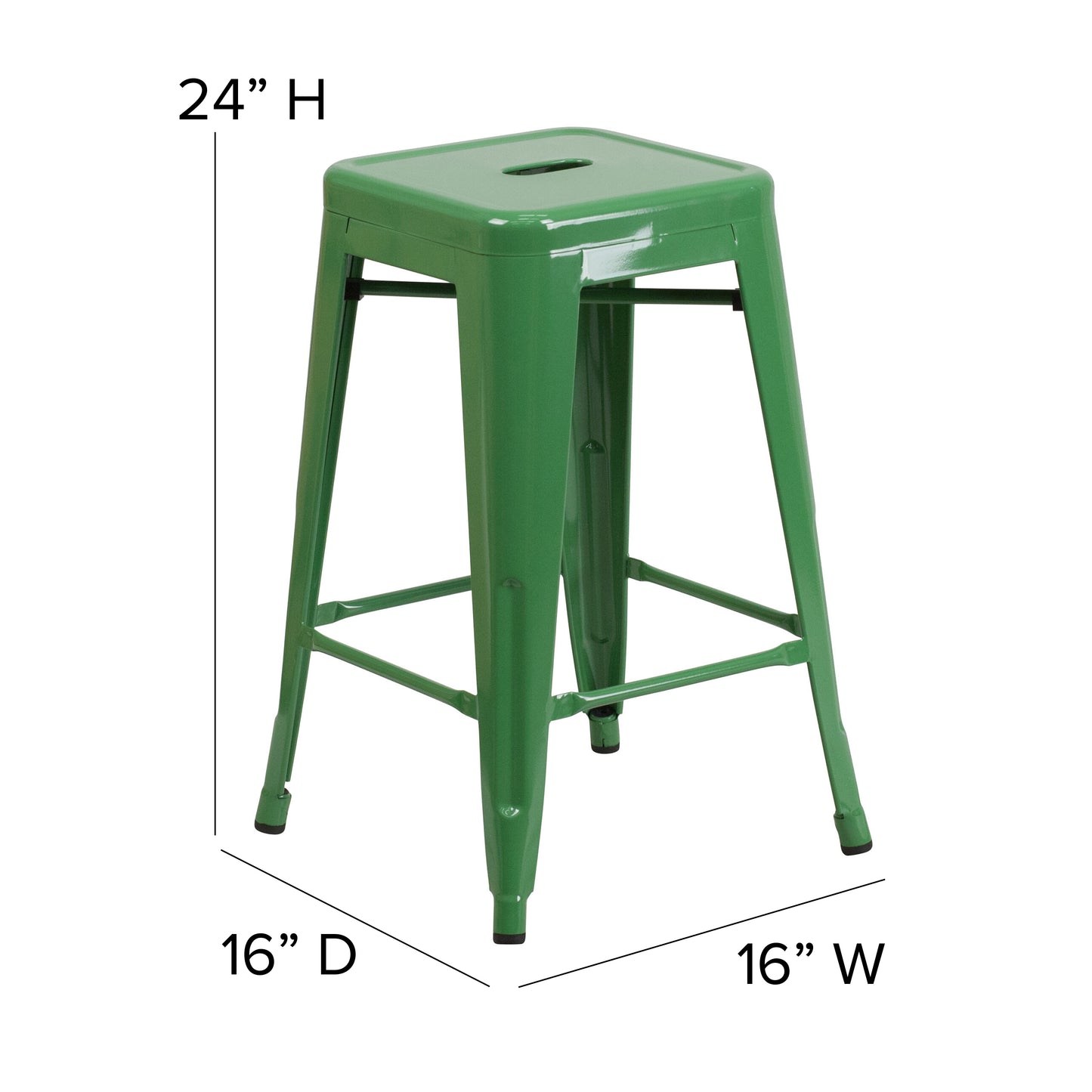 24" Green Stool-Teak Seat CH-31320-24-GN-PL2T-GG