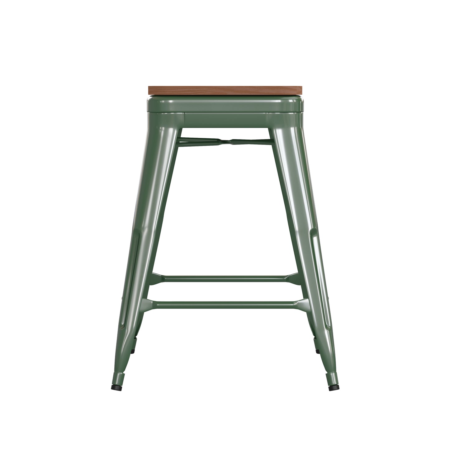 24" Green Stool-Teak Seat CH-31320-24-GN-PL2T-GG