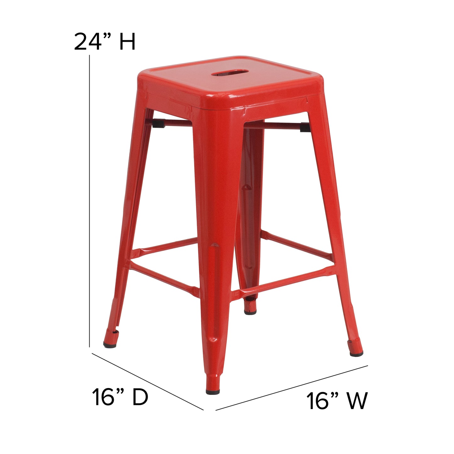 24" Red No Back Metal Stool CH-31320-24-RED-GG