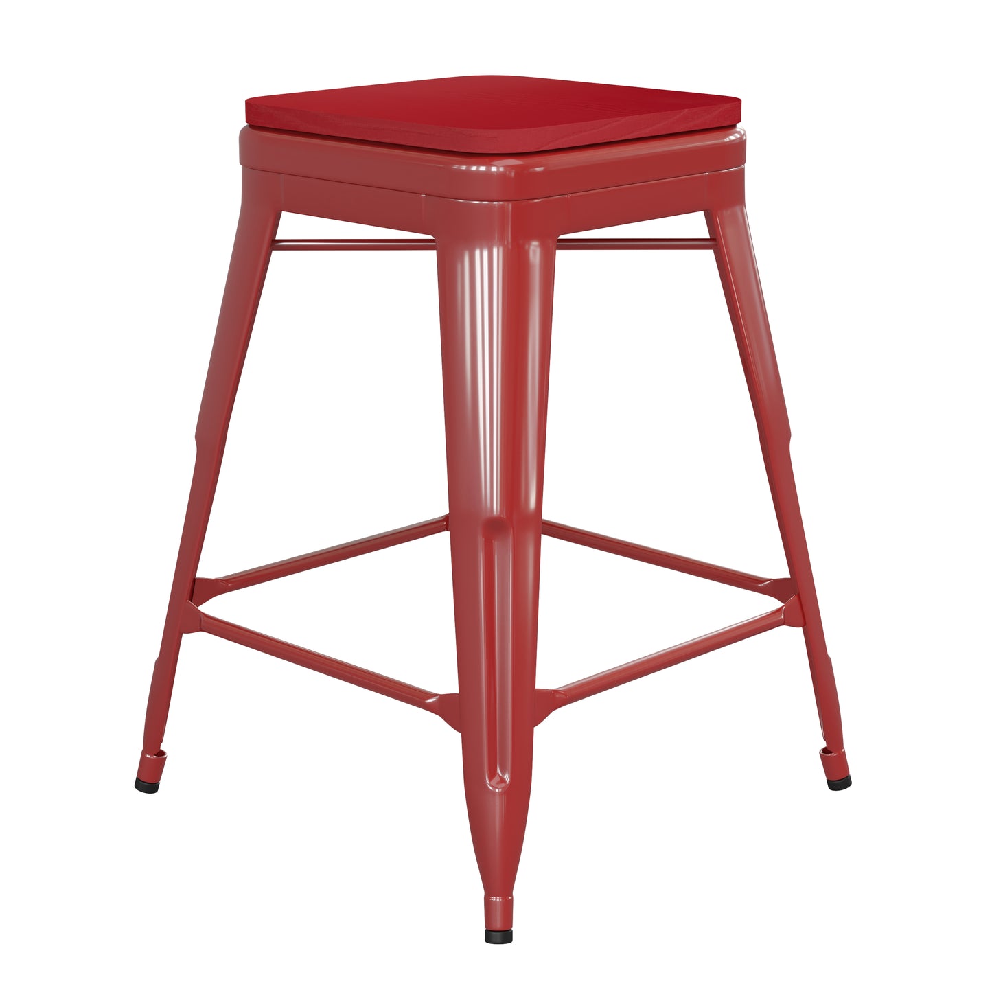 24" Red Stool-Red Seat CH-31320-24-RED-PL2R-GG