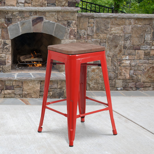 24" Red Metal Counter Stool CH-31320-24-RED-WD-GG