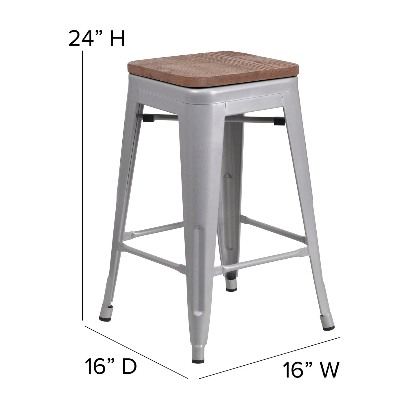 24" Silver No Back Metal Stool CH-31320-24-SIL-GG