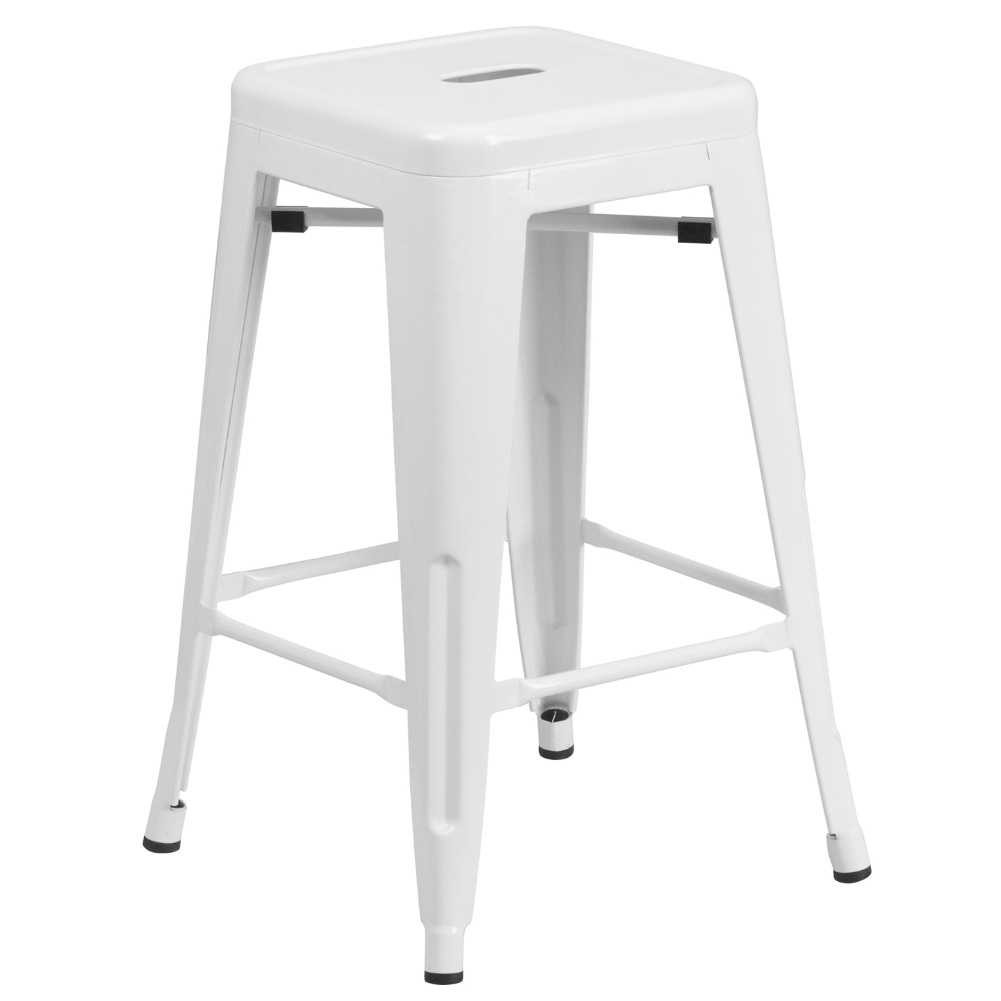 24" White No Back Metal Stool CH-31320-24-WH-GG