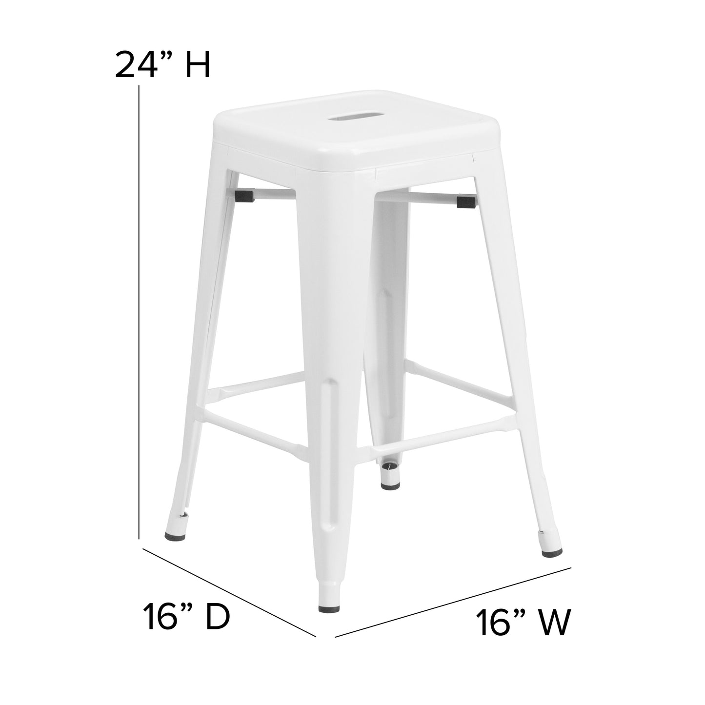 24" White Stool-Gray Seat CH-31320-24-WH-PL2G-GG