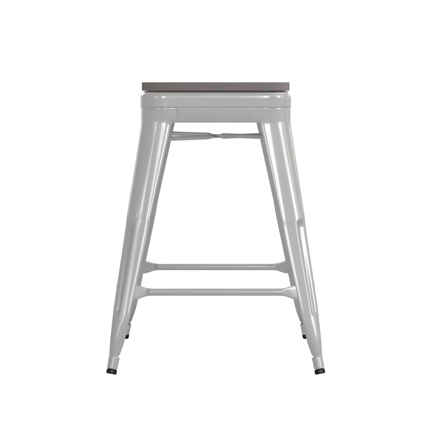 24" White Stool-Gray Seat CH-31320-24-WH-PL2G-GG