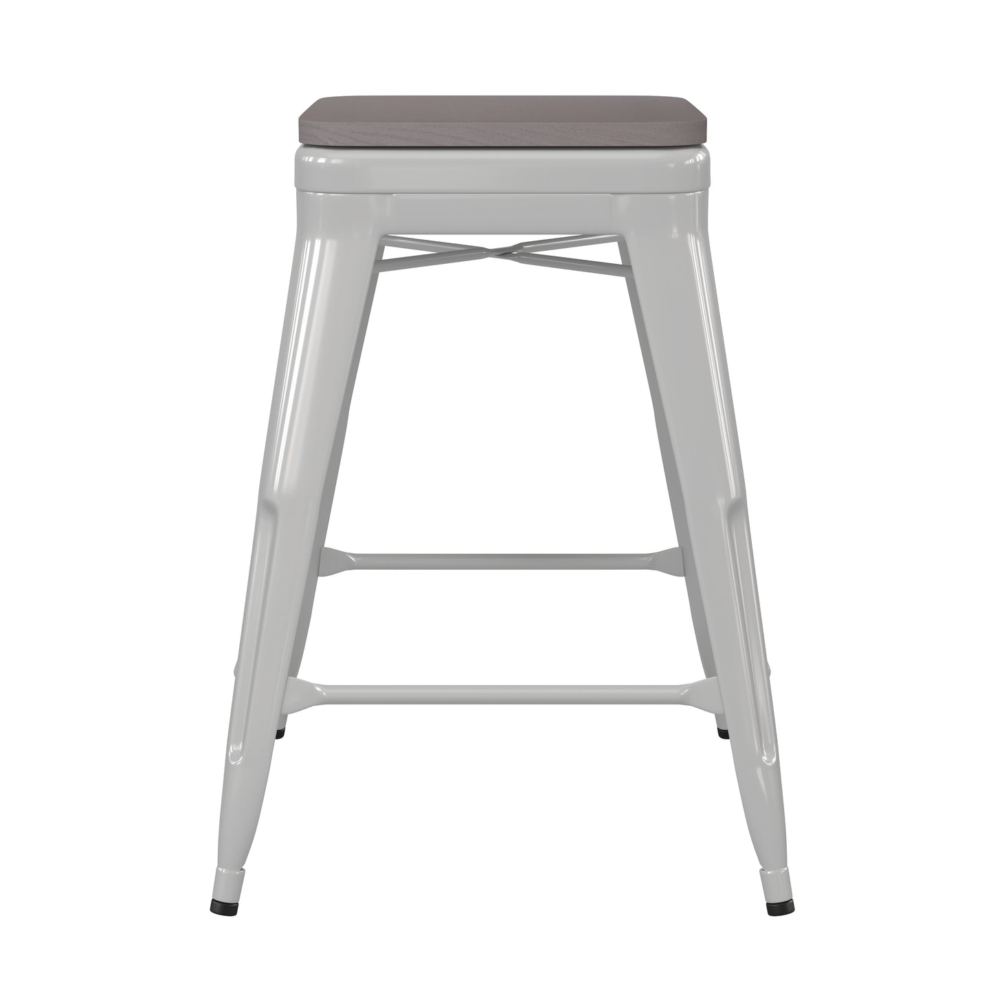 24" White Stool-Gray Seat CH-31320-24-WH-PL2G-GG