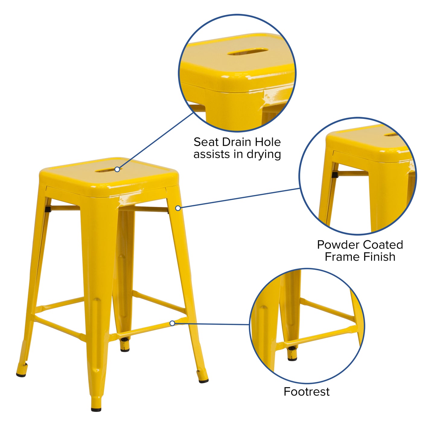 24" Yell No Back Metal Stool CH-31320-24-YL-GG