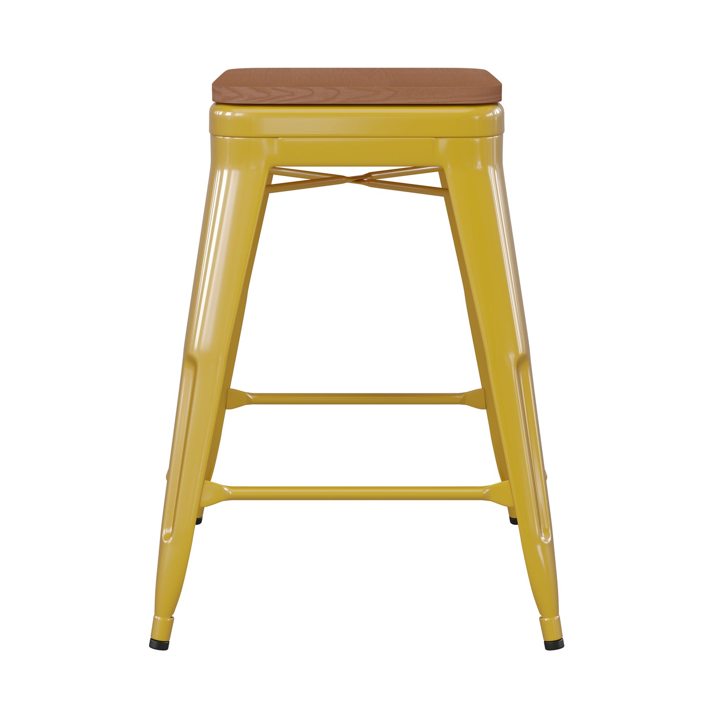 24" Yellow Stool-Teak Seat CH-31320-24-YL-PL2T-GG