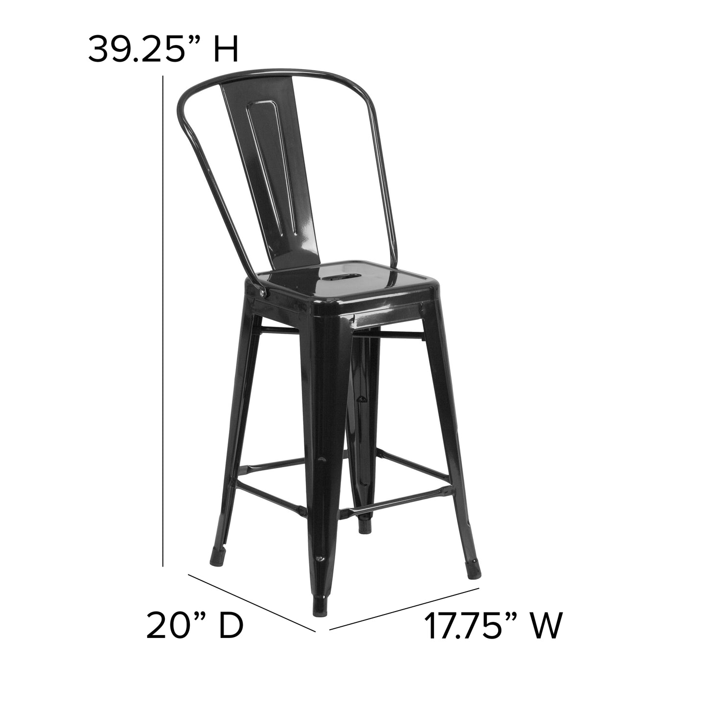 24" Black Metal Outdoor Stool CH-31320-24GB-BK-GG