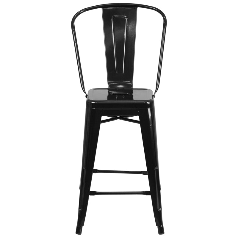 24" Black Metal Outdoor Stool CH-31320-24GB-BK-GG