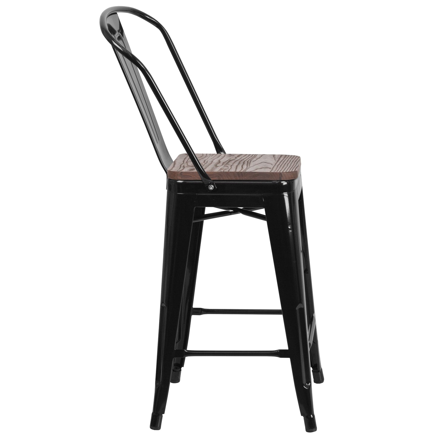 24" Black Metal Counter Stool CH-31320-24GB-BK-WD-GG