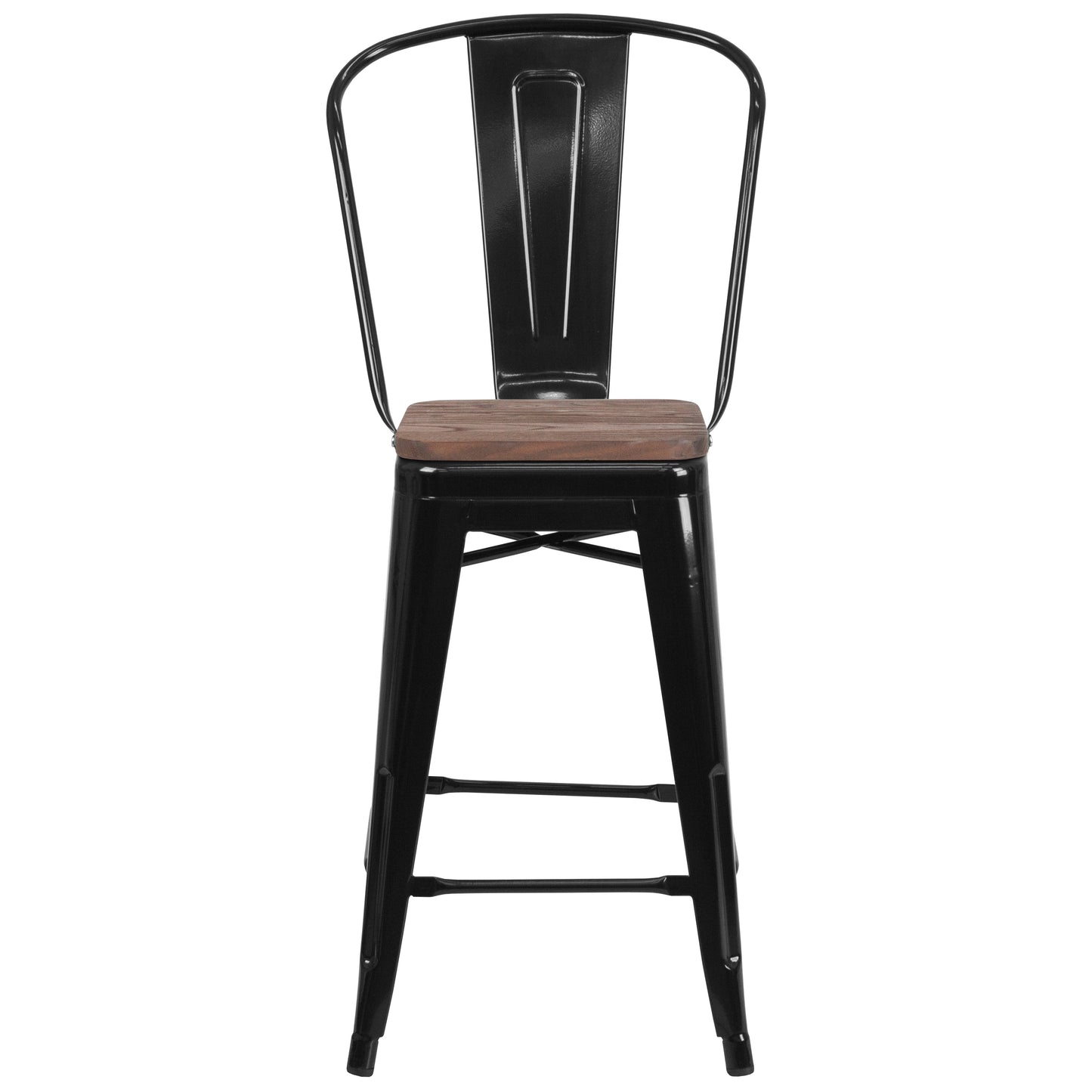 24" Black Metal Counter Stool CH-31320-24GB-BK-WD-GG