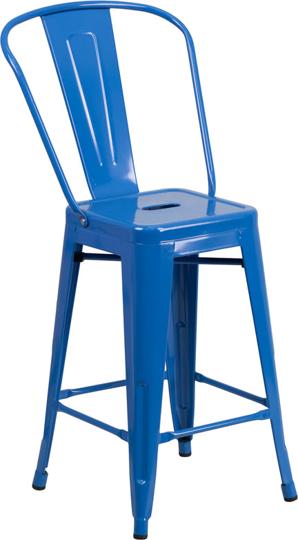 24" Blue Metal Outdoor Stool CH-31320-24GB-BL-GG