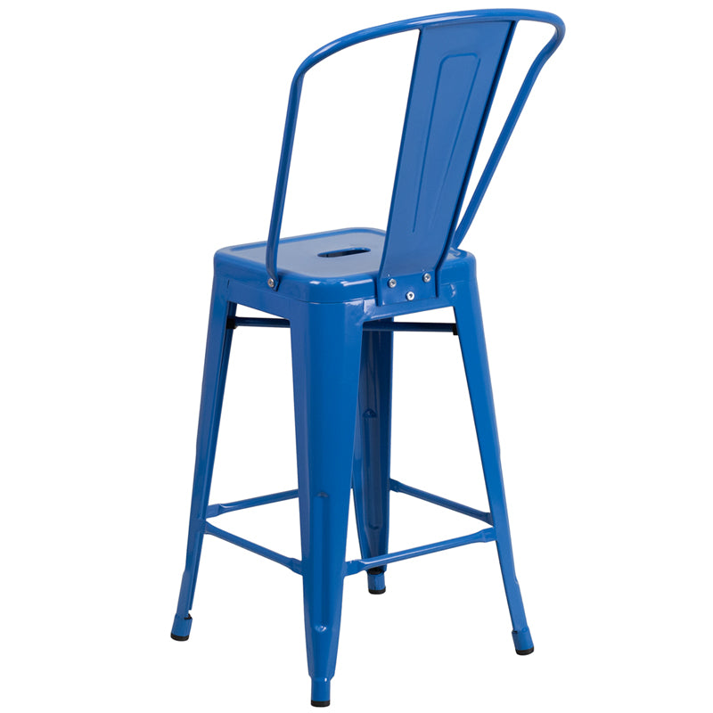 24" Blue Metal Outdoor Stool CH-31320-24GB-BL-GG