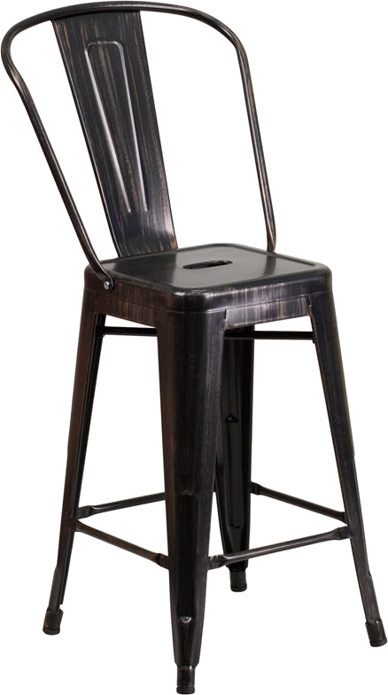 24" Aged Black Metal Stool CH-31320-24GB-BQ-GG