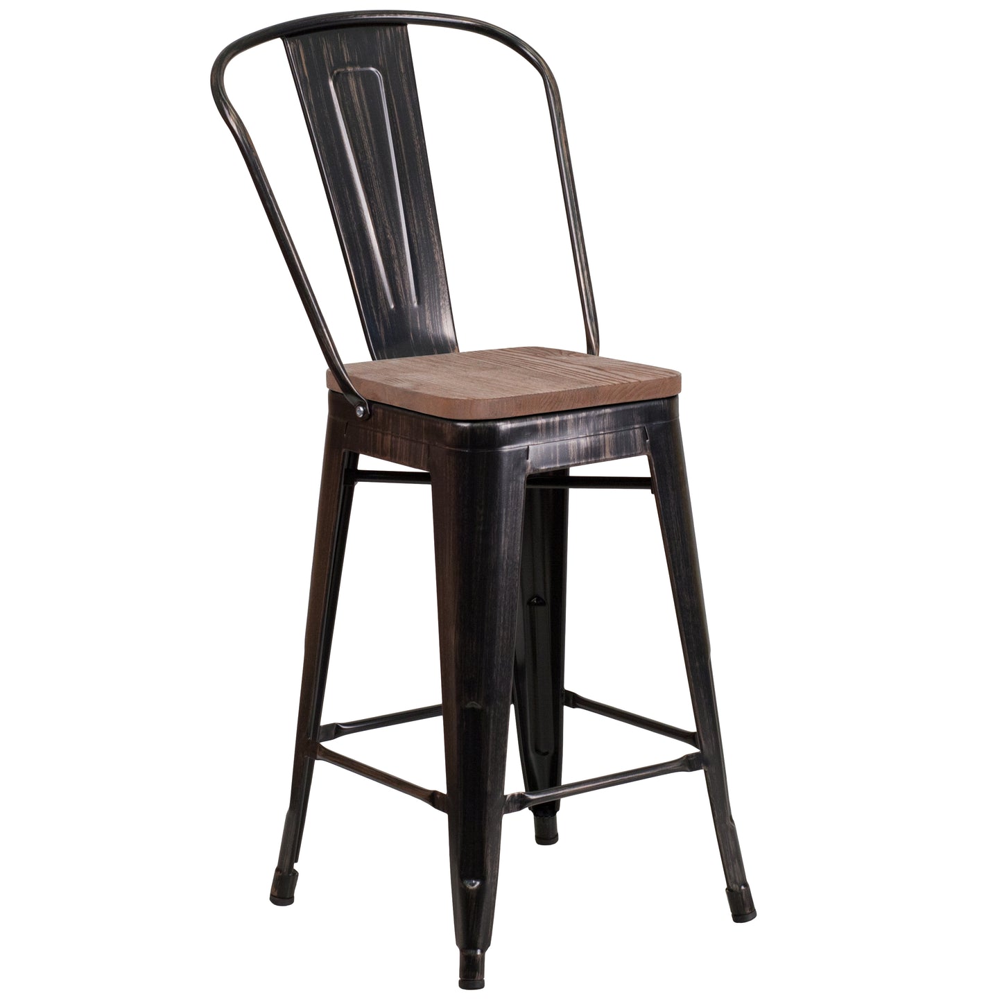 24" Aged Black Metal Stool CH-31320-24GB-BQ-WD-GG