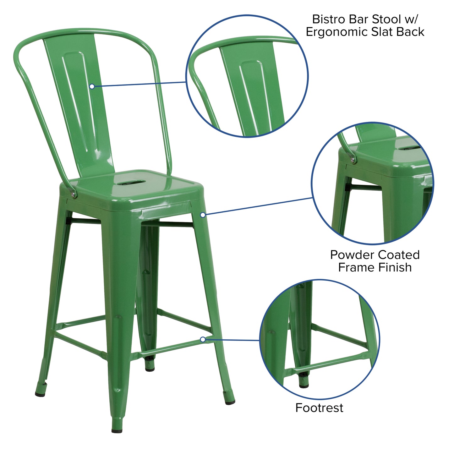 24" Green Metal Outdoor Stool CH-31320-24GB-GN-GG