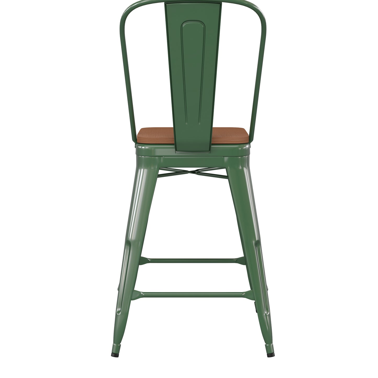 24" Green Stool-Teak Seat CH-31320-24GB-GN-PL2T-GG