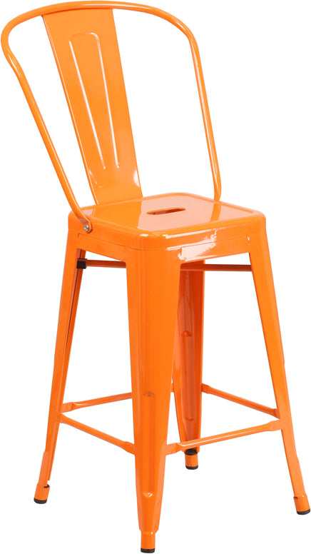 24" Orange Metal Outdoor Stool CH-31320-24GB-OR-GG