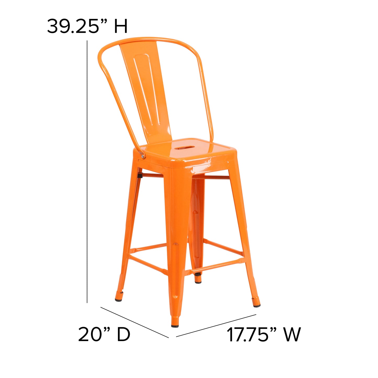 24" Orange Metal Outdoor Stool CH-31320-24GB-OR-GG