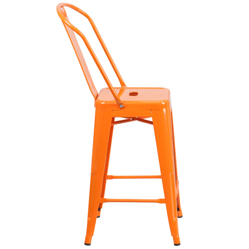 24" Orange Metal Outdoor Stool CH-31320-24GB-OR-GG