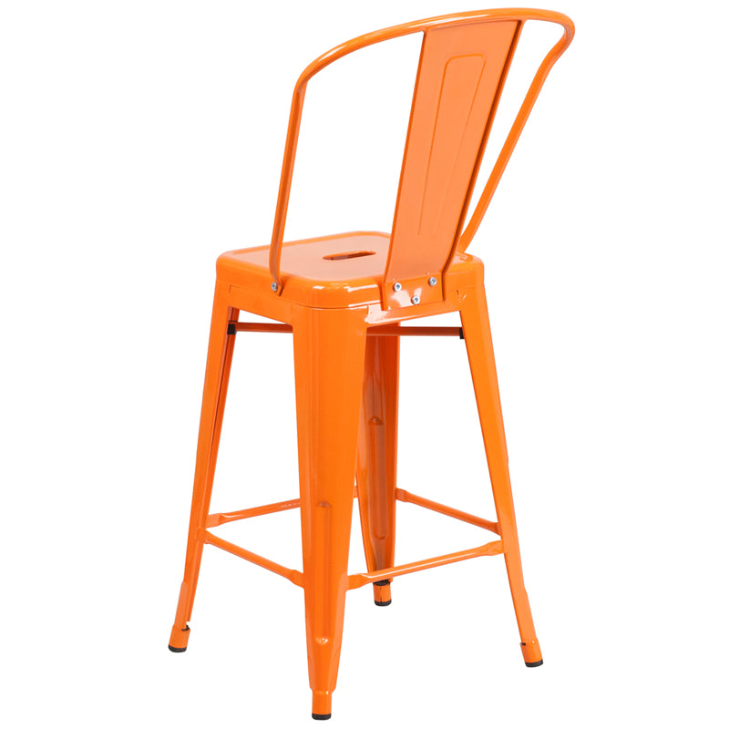 24" Orange Metal Outdoor Stool CH-31320-24GB-OR-GG