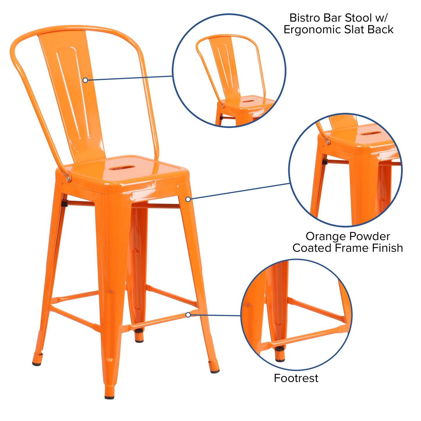 24" Orange Metal Outdoor Stool CH-31320-24GB-OR-GG