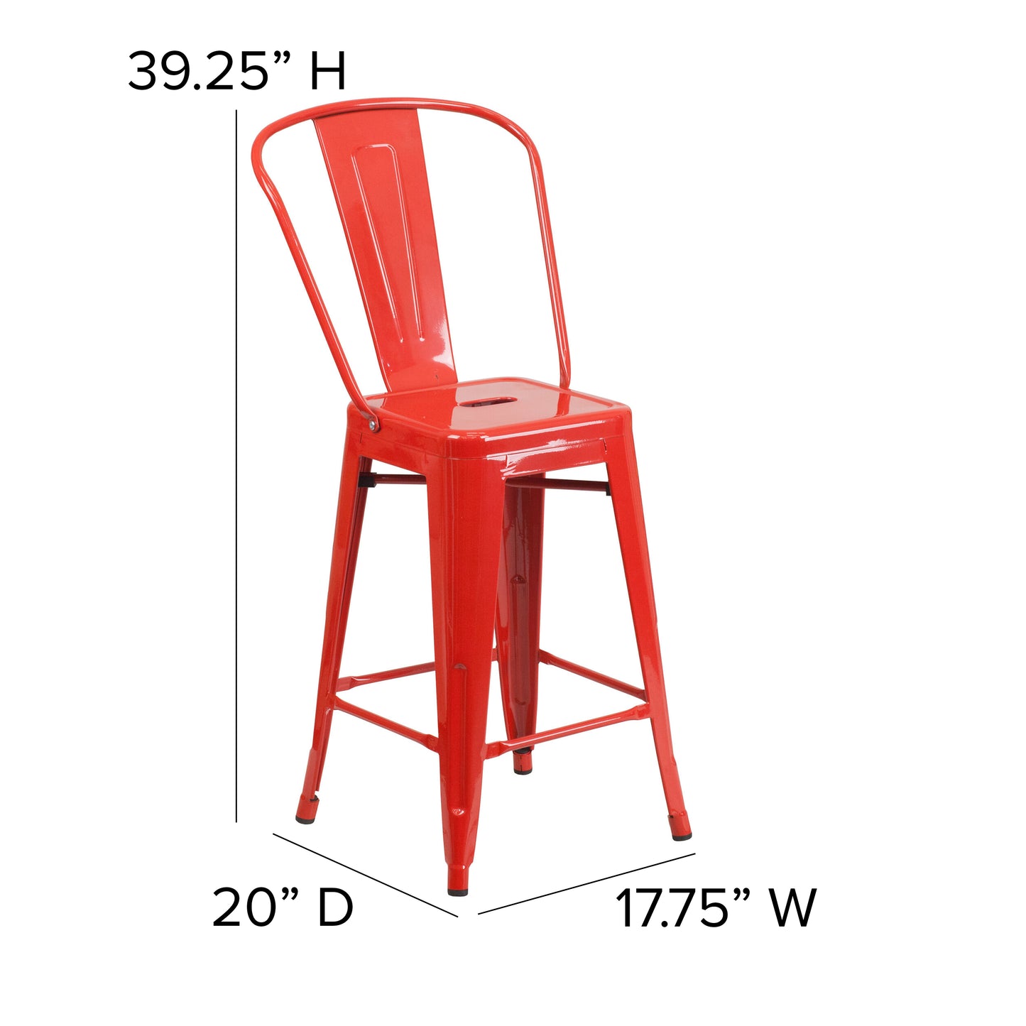 24" Red Metal Outdoor Stool CH-31320-24GB-RED-GG