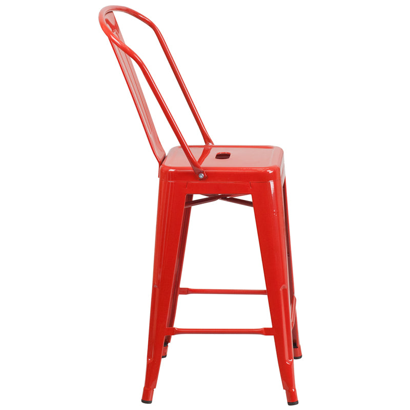 24" Red Metal Outdoor Stool CH-31320-24GB-RED-GG