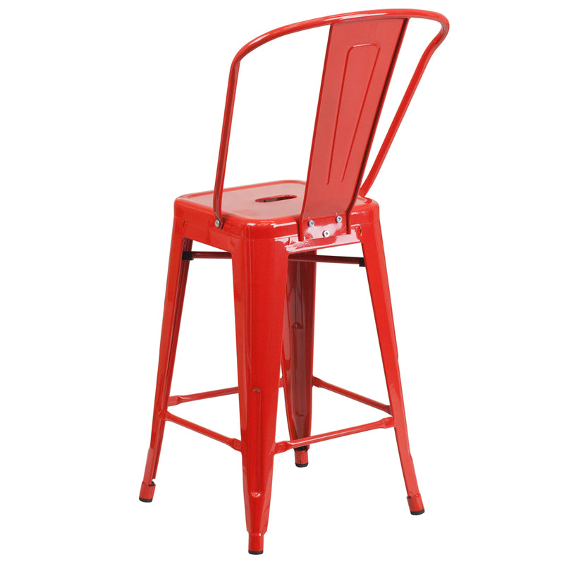 24" Red Metal Outdoor Stool CH-31320-24GB-RED-GG