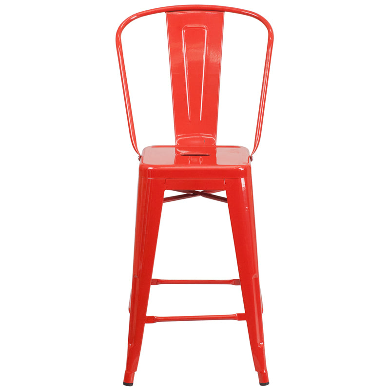 24" Red Metal Outdoor Stool CH-31320-24GB-RED-GG