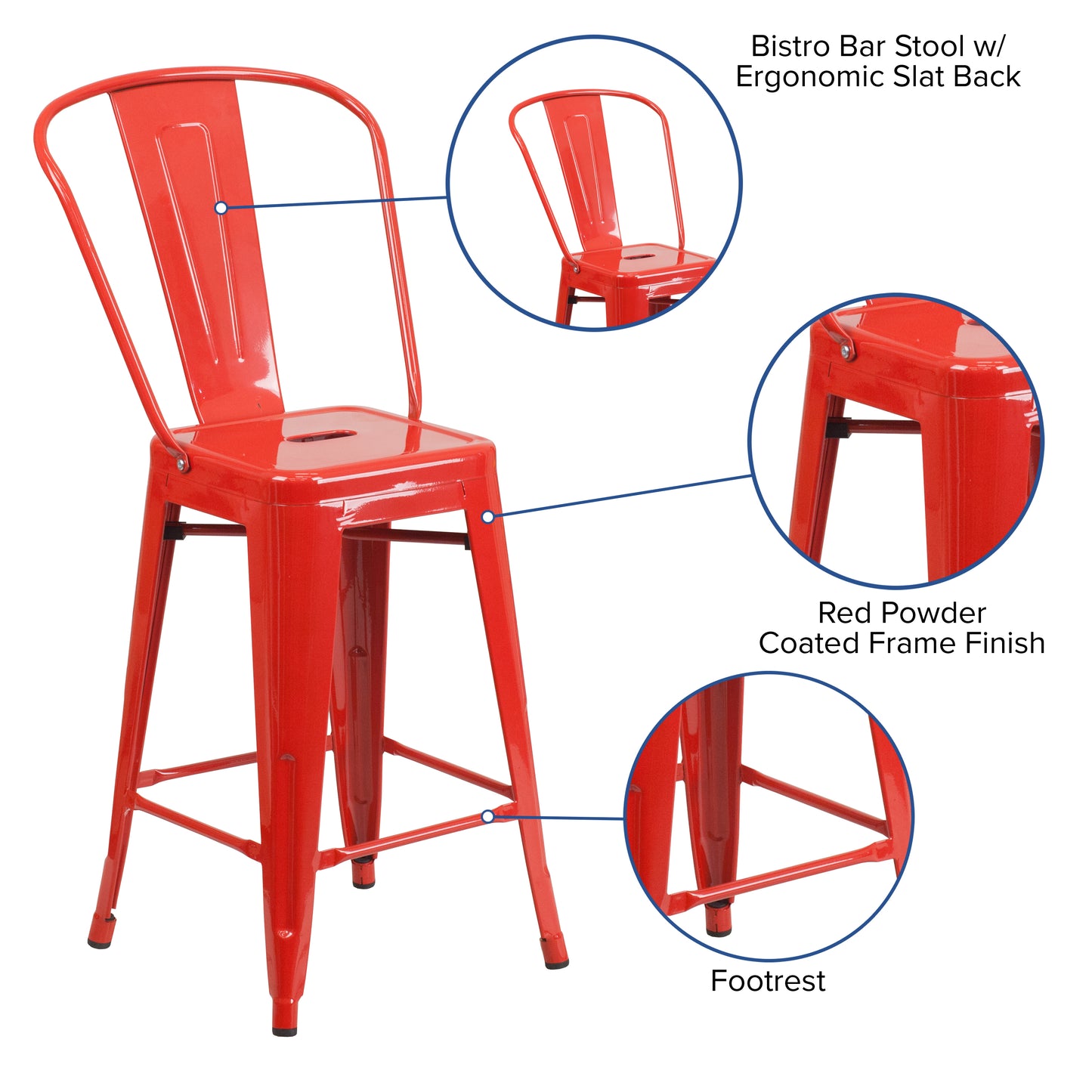 24" Red Metal Outdoor Stool CH-31320-24GB-RED-GG