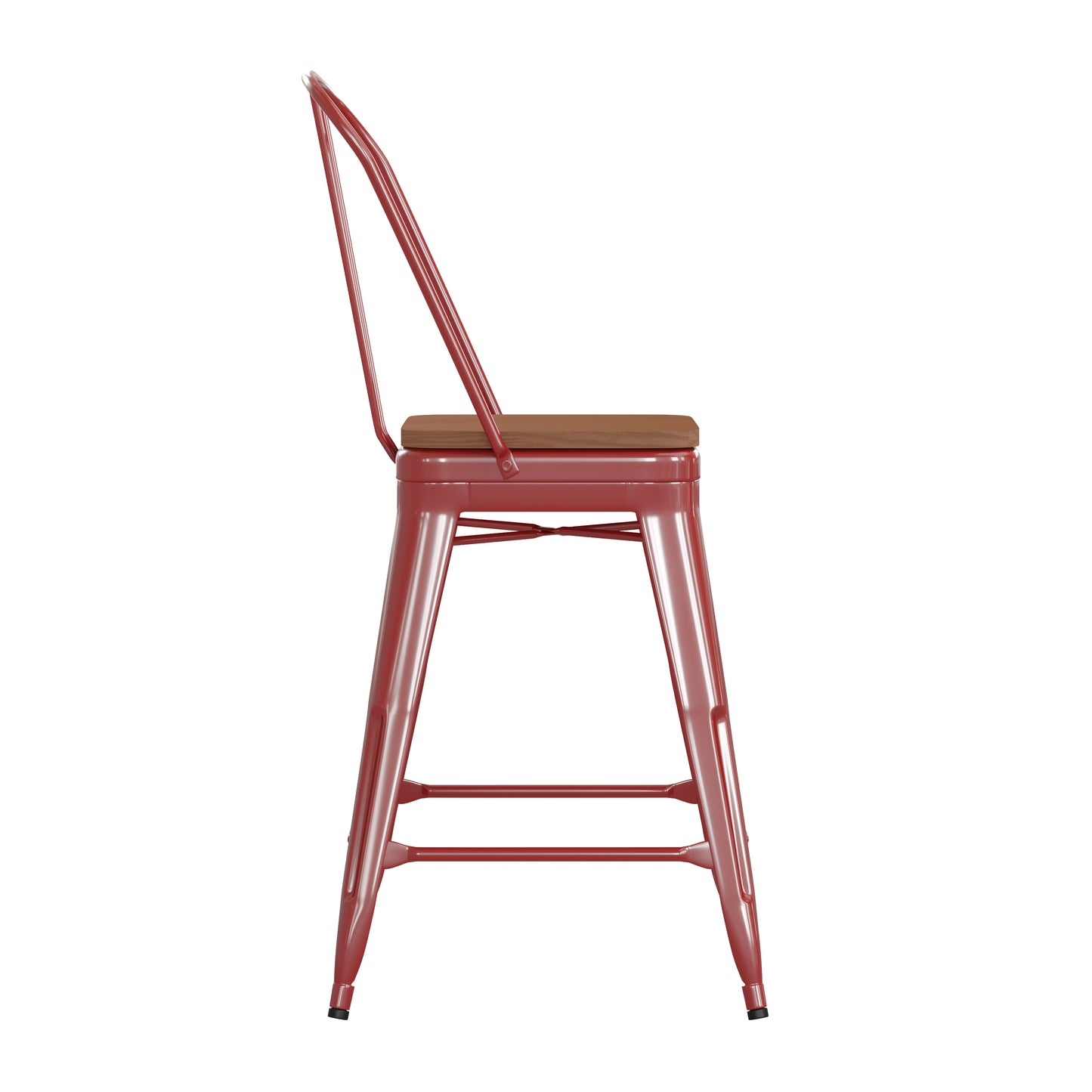 24" Red Stool-Teak Seat CH-31320-24GB-RED-PL2T-GG