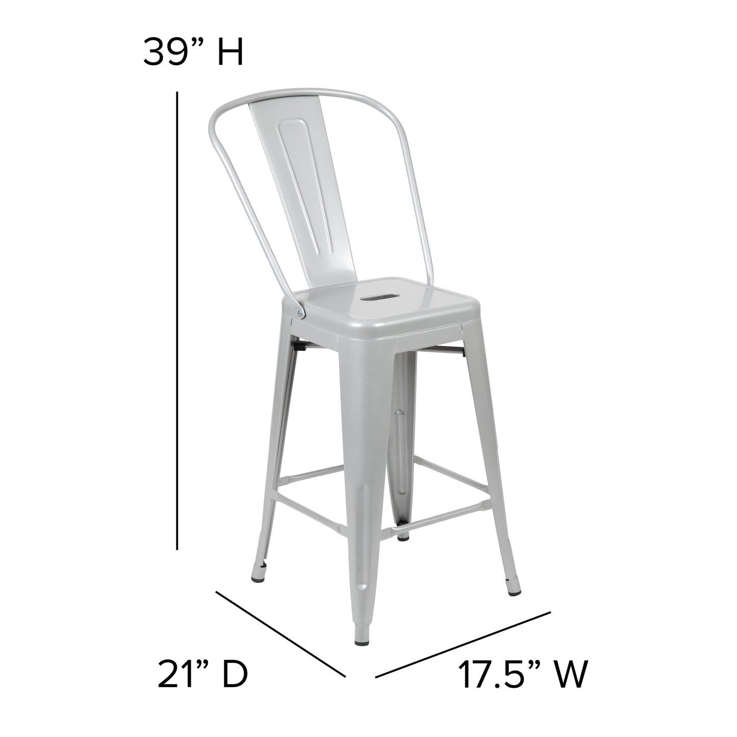 24" Silver Metal Outdoor Stool CH-31320-24GB-SIL-GG