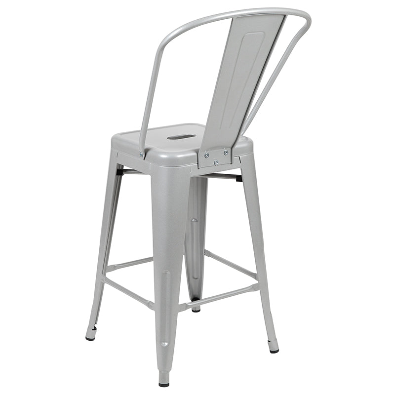 24" Silver Metal Outdoor Stool CH-31320-24GB-SIL-GG