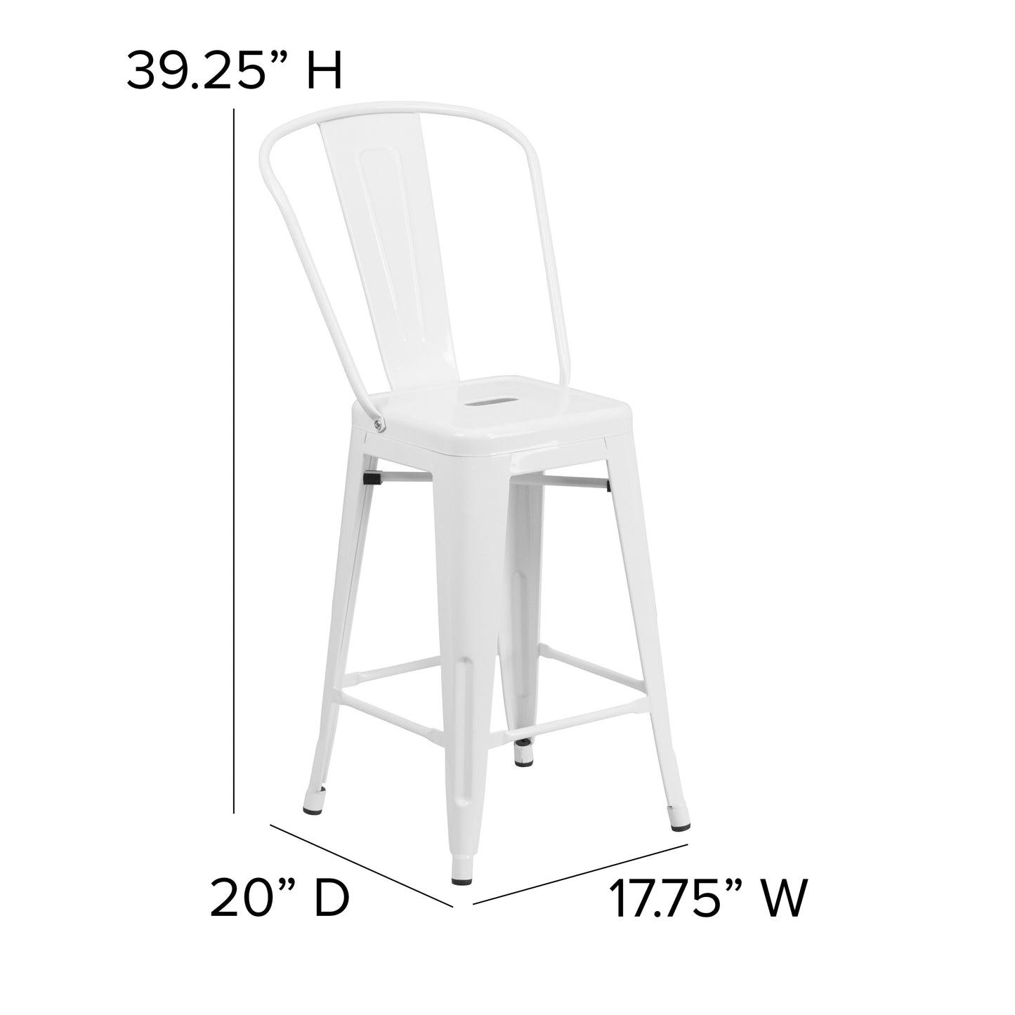 24" White Metal Outdoor Stool CH-31320-24GB-WH-GG