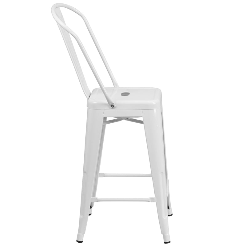 24" White Metal Outdoor Stool CH-31320-24GB-WH-GG