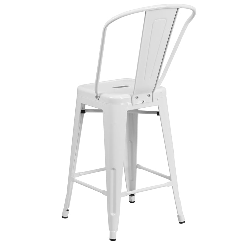 24" White Metal Outdoor Stool CH-31320-24GB-WH-GG