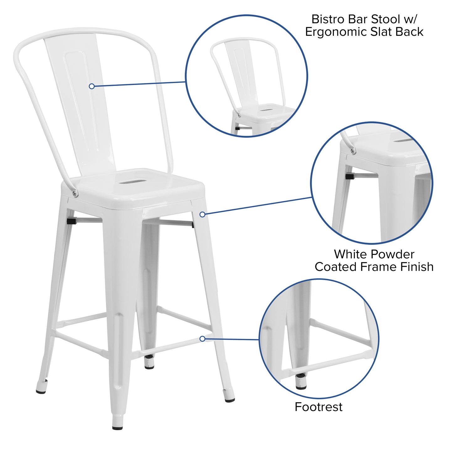 24" White Metal Outdoor Stool CH-31320-24GB-WH-GG