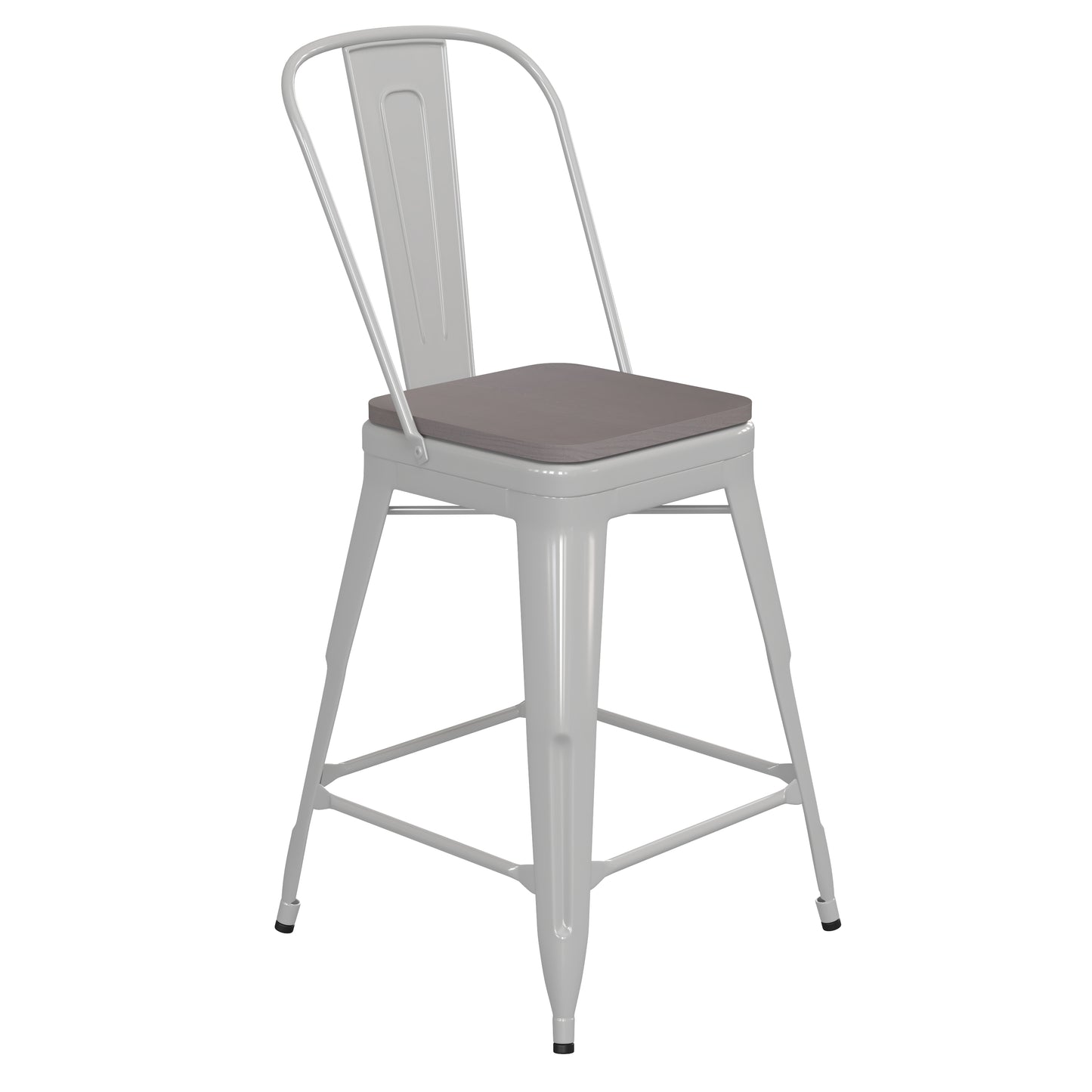 24" White Stool-Gray Seat CH-31320-24GB-WH-PL2G-GG