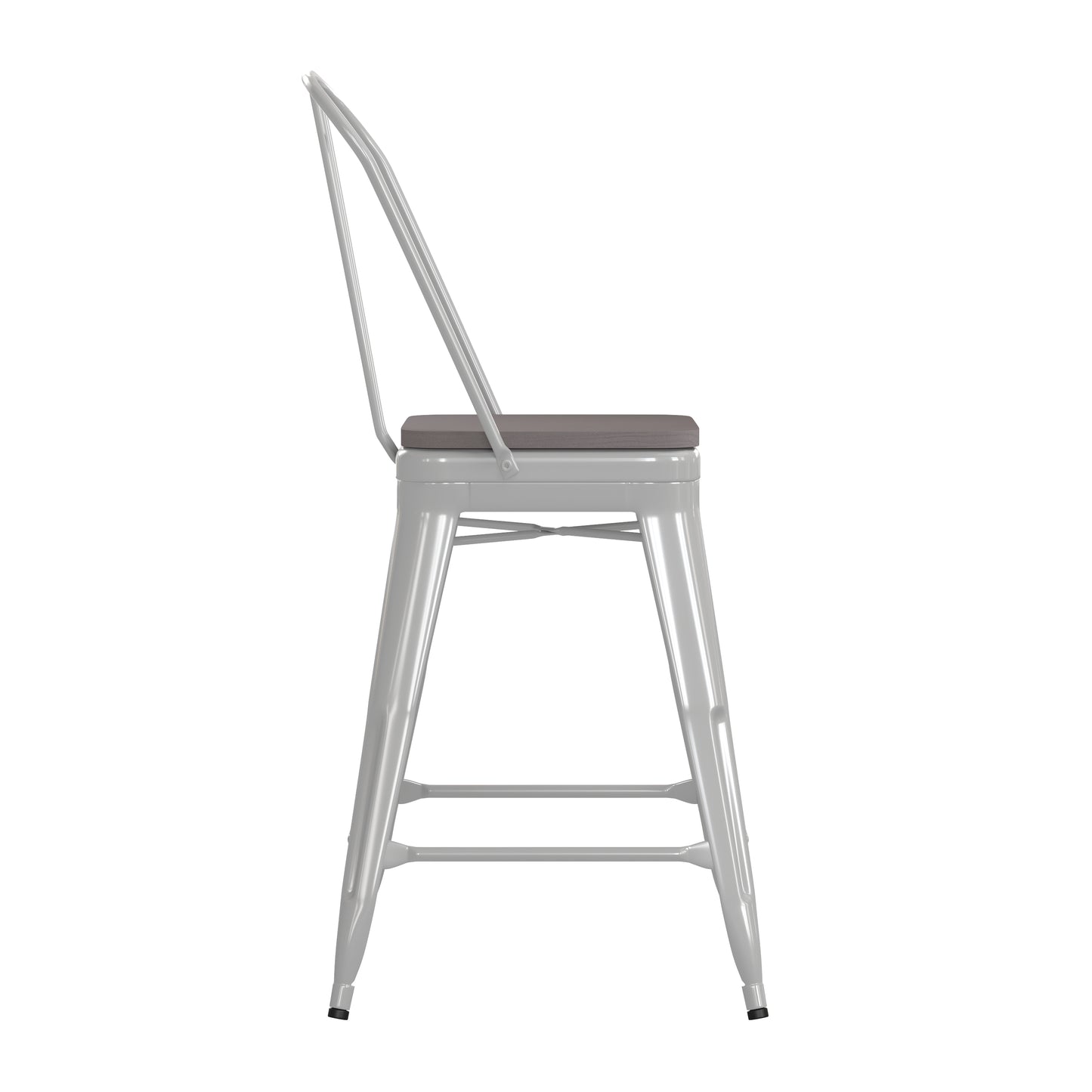 24" White Stool-Gray Seat CH-31320-24GB-WH-PL2G-GG