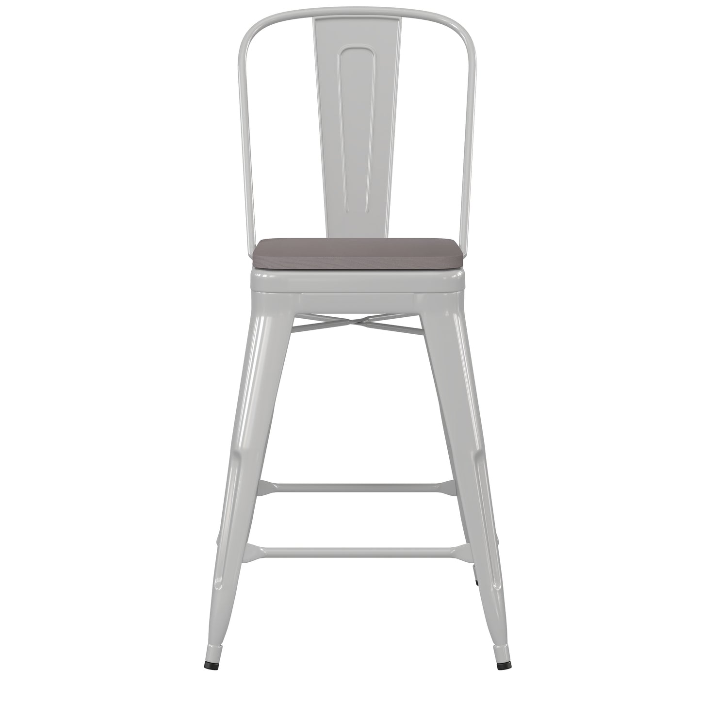 24" White Stool-Gray Seat CH-31320-24GB-WH-PL2G-GG