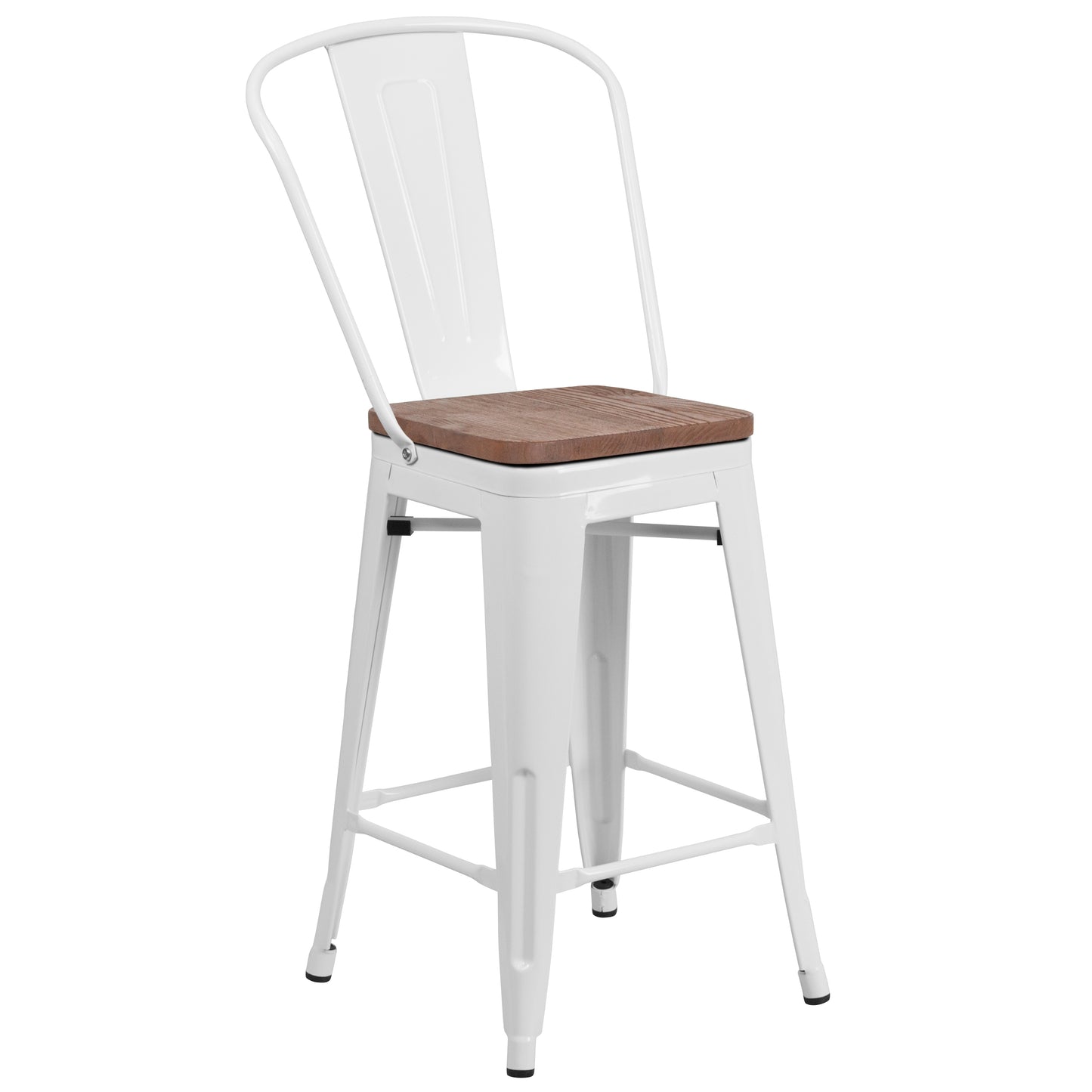 24" White Metal Counter Stool CH-31320-24GB-WH-WD-GG