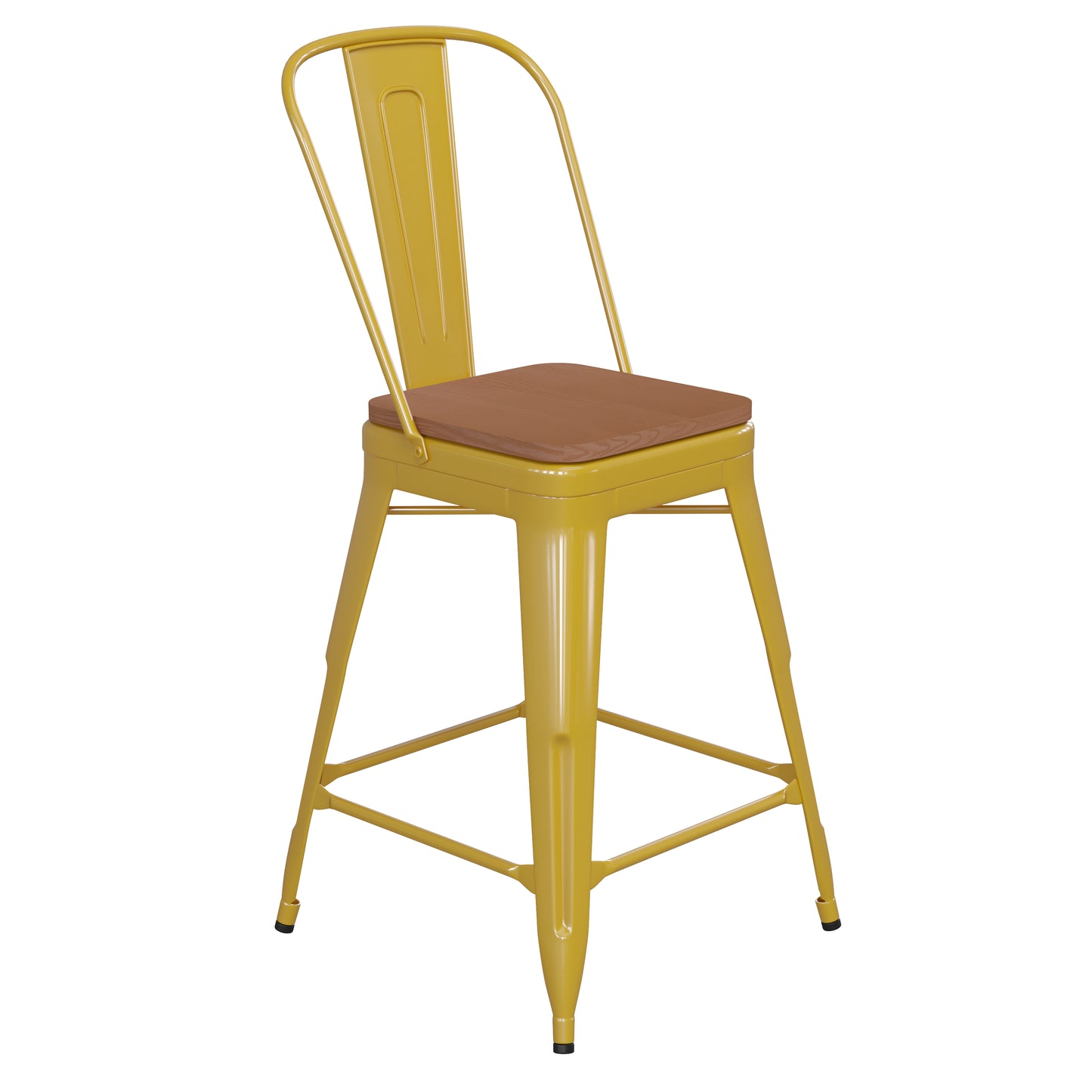 24" Yellow Stool-Teak Seat CH-31320-24GB-YL-PL2T-GG