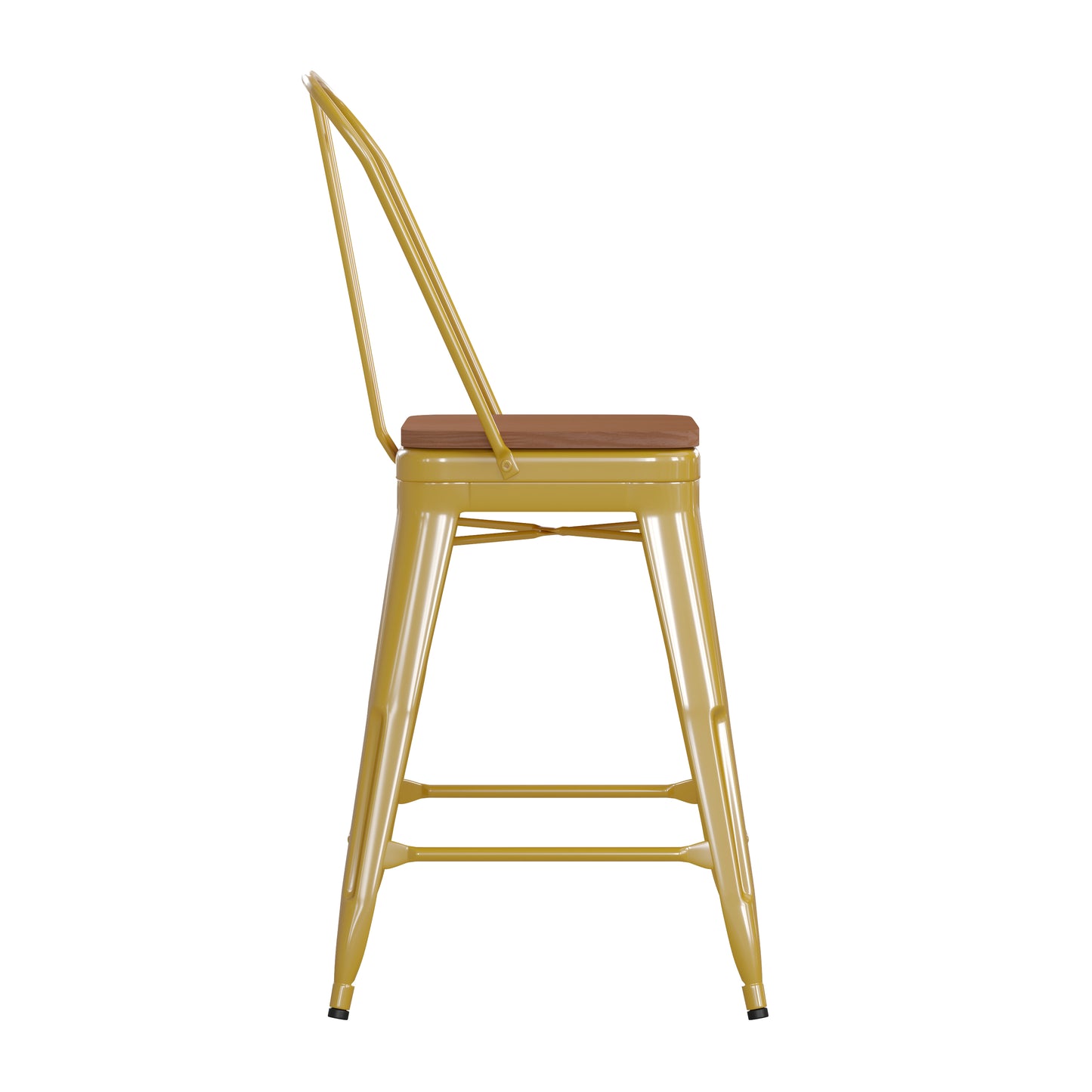 24" Yellow Stool-Teak Seat CH-31320-24GB-YL-PL2T-GG